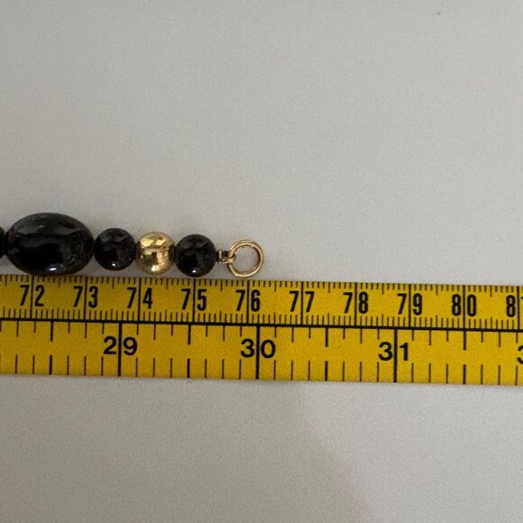 Black and Gold Tone Beaded Necklace Oval and Round Beads 30 in Classic Versatile - Picture 6 of 8